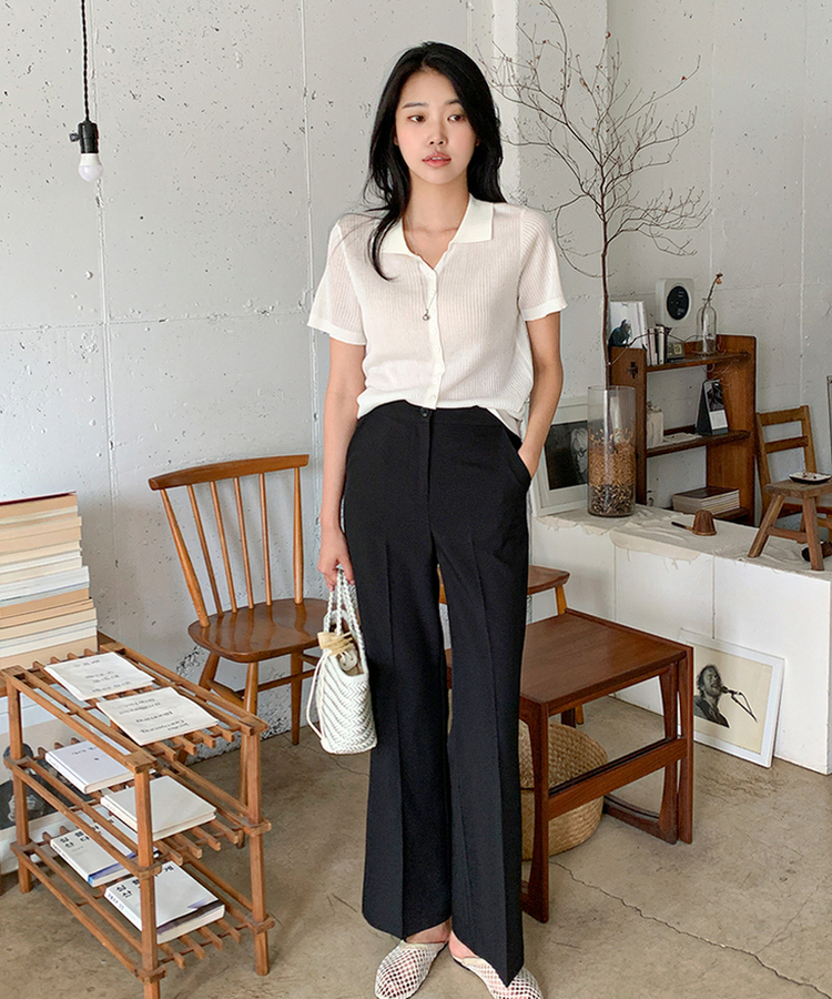 【SET】ブーツカットスラックス ラップスカート BLACK