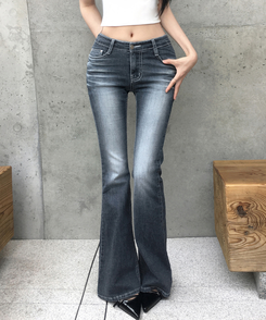 여름데님쿨링 카히 워싱 뒷포켓 부츠컷 팬츠 데님 골반패드 골반뽕 롱 청바지 힙딥커버 힙업 몸매보정 슬림핏 말라핏 데일리 데이트룩 여름여름팬츠 블루그레이