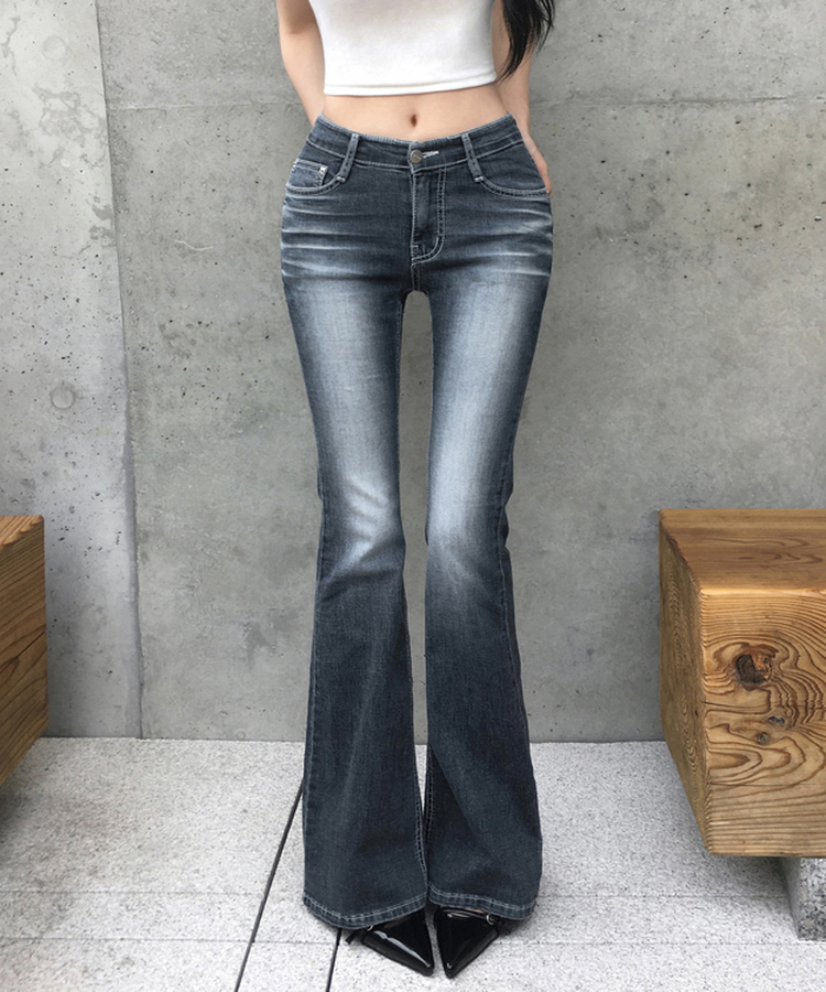 여름데님쿨링 카히 워싱 뒷포켓 부츠컷 팬츠 데님 골반패드 골반뽕 롱 청바지 힙딥커버 힙업 몸매보정 슬림핏 말라핏 데일리 데이트룩 여름여름팬츠 블루그레이