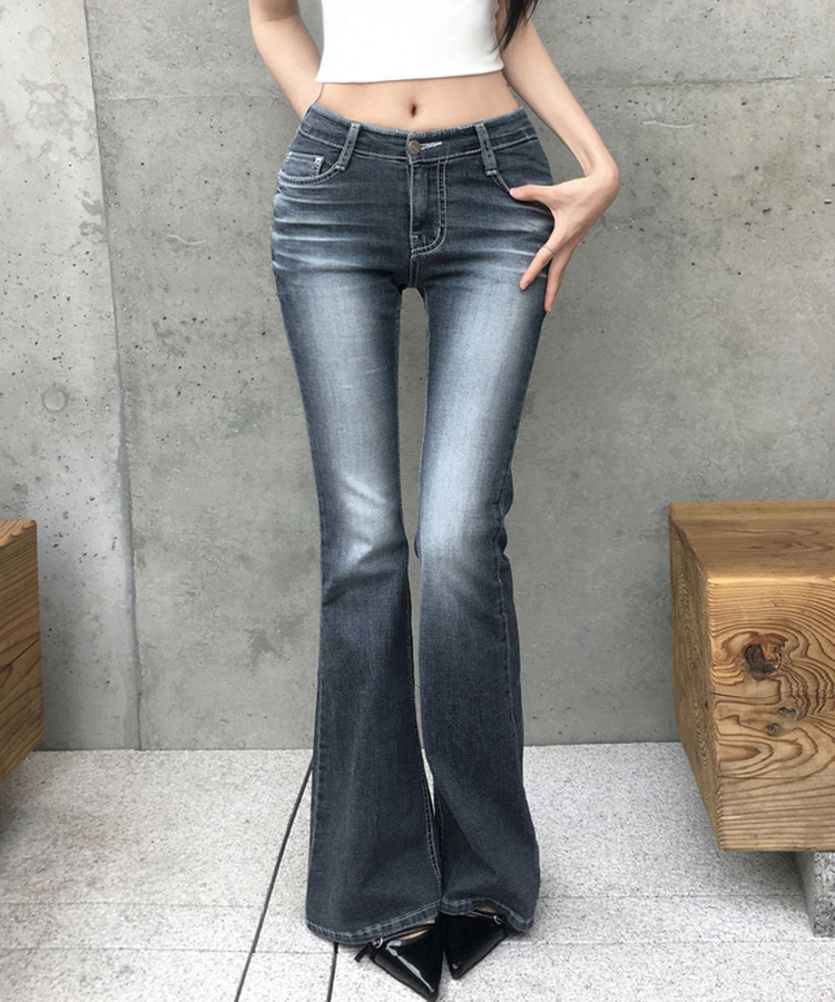 여름데님쿨링 카히 워싱 뒷포켓 부츠컷 팬츠 데님 골반패드 골반뽕 롱 청바지 힙딥커버 힙업 몸매보정 슬림핏 말라핏 데일리 데이트룩 여름여름팬츠 블루그레이