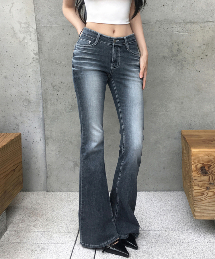 여름데님쿨링 카히 워싱 뒷포켓 부츠컷 팬츠 데님 골반패드 골반뽕 롱 청바지 힙딥커버 힙업 몸매보정 슬림핏 말라핏 데일리 데이트룩 여름여름팬츠 블루그레이