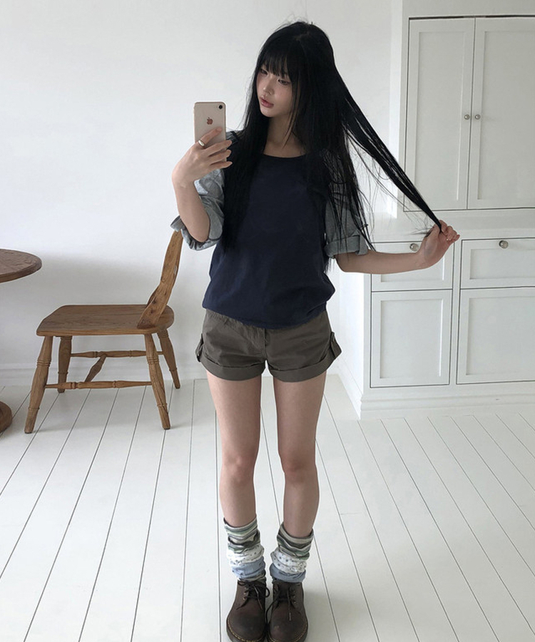 ロールアップショートパンツ KHAKI