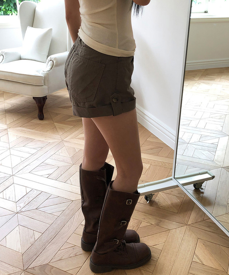 ロールアップショートパンツ KHAKI