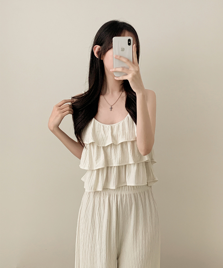 【SET】ティアードフリルキャミソール ワイドパンツ IVORY