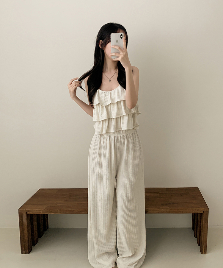 【SET】ティアードフリルキャミソール ワイドパンツ IVORY