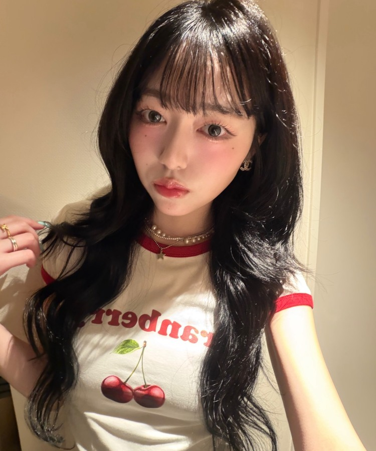 【❤️MADE】체리 배색 반팔 티셔츠 화이트