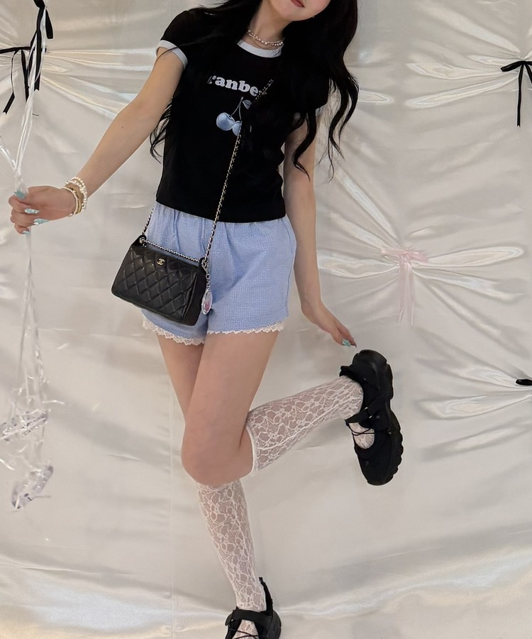 【❤️MADE】체리 배색 반팔 티셔츠 블랙
