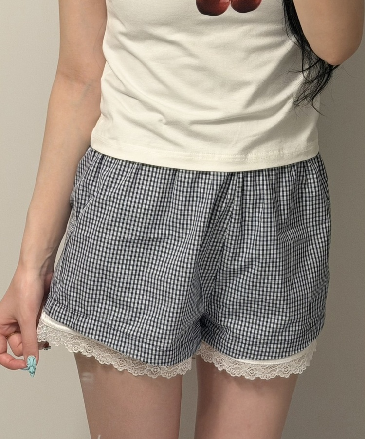 【❤️MADE】CB자수 체크 숏팬츠 네이비