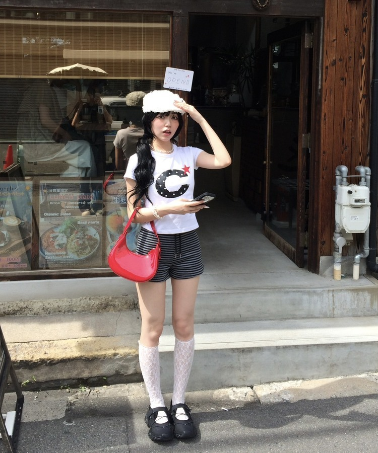 【❤️MADE】C도트 프린팅 반팔 티셔츠 화이트