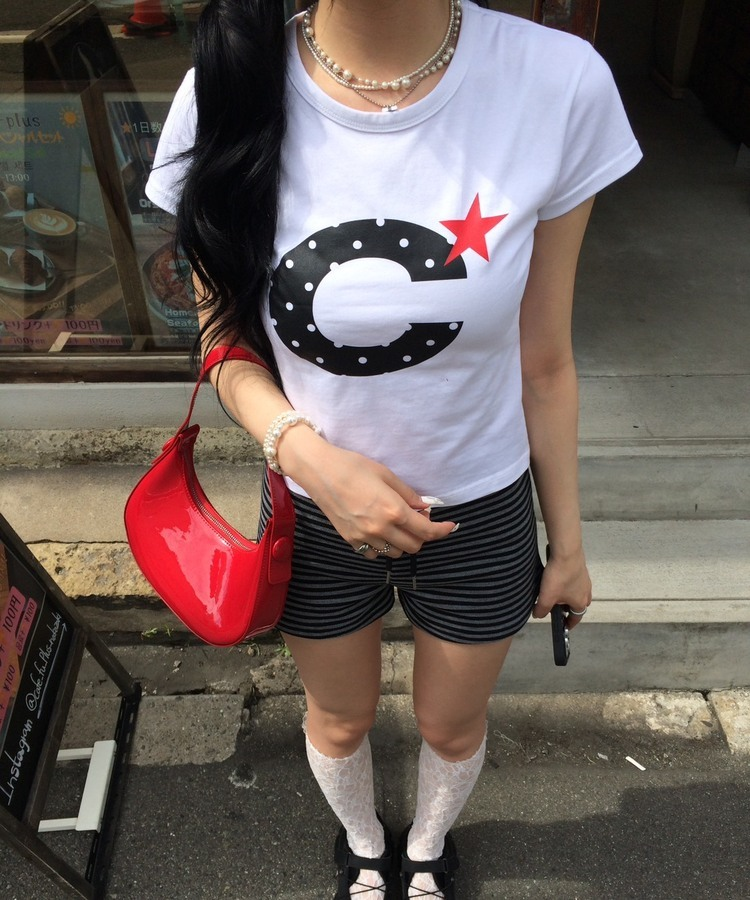 【❤️MADE】C도트 프린팅 반팔 티셔츠 화이트