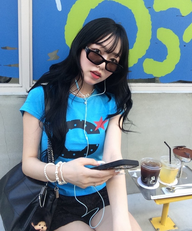 【❤️MADE】C도트 프린팅 반팔 티셔츠 아쿠아 블루