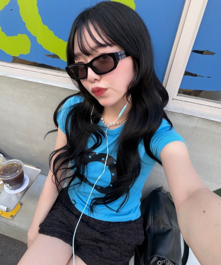 【❤️MADE】C도트 프린팅 반팔 티셔츠 아쿠아 블루