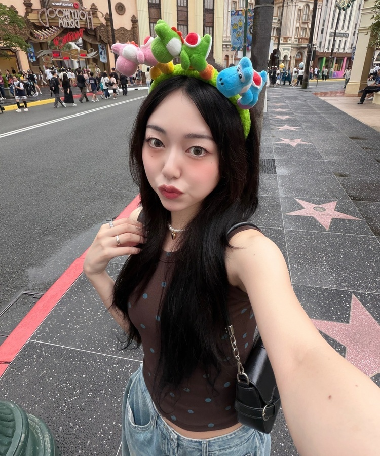 레트로 도트 민소매 브라운