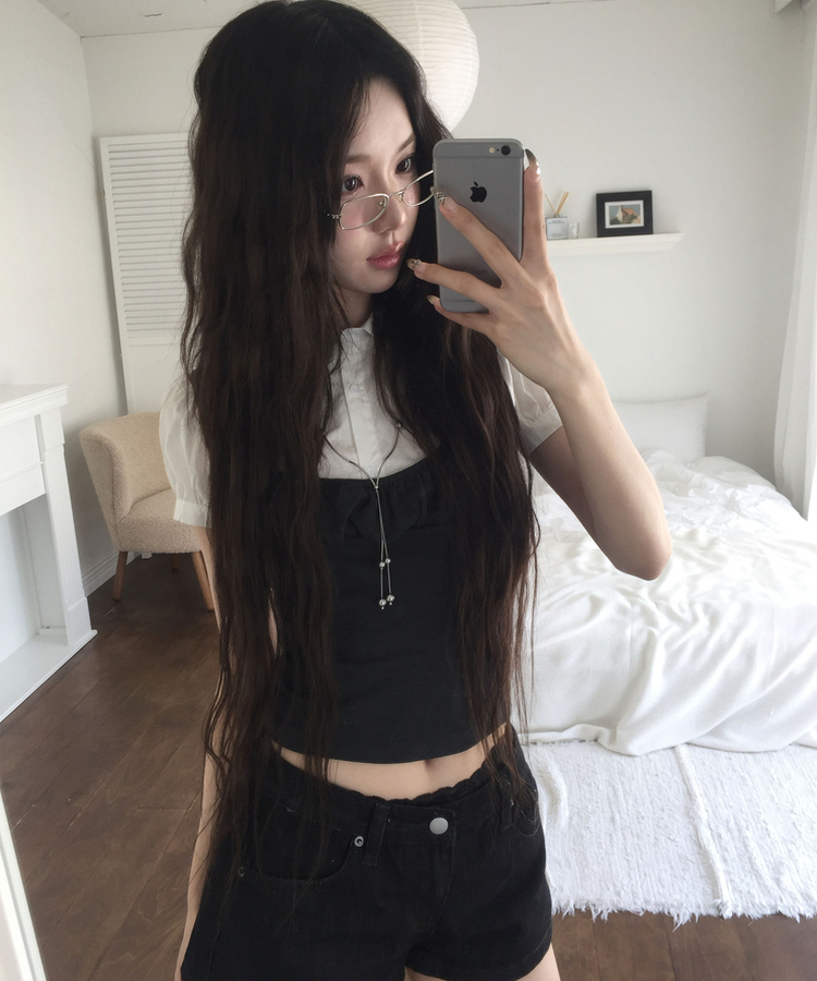 루지 퍼프 반팔 조끼 블라우스 세트 3color 차콜