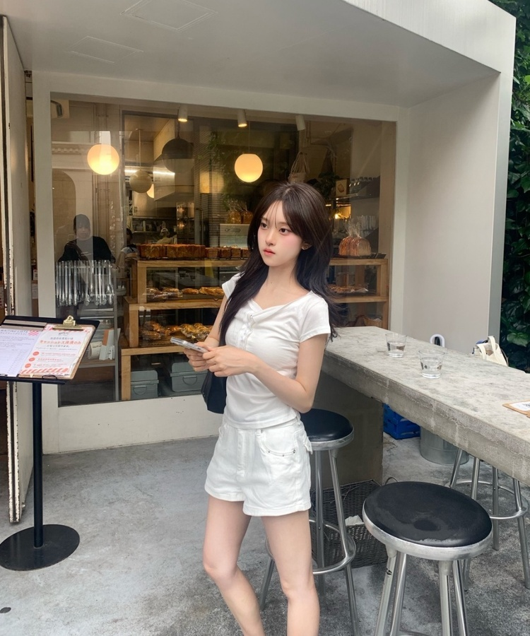 スリムフィットヘンリーネック半袖Tシャツ WHITE