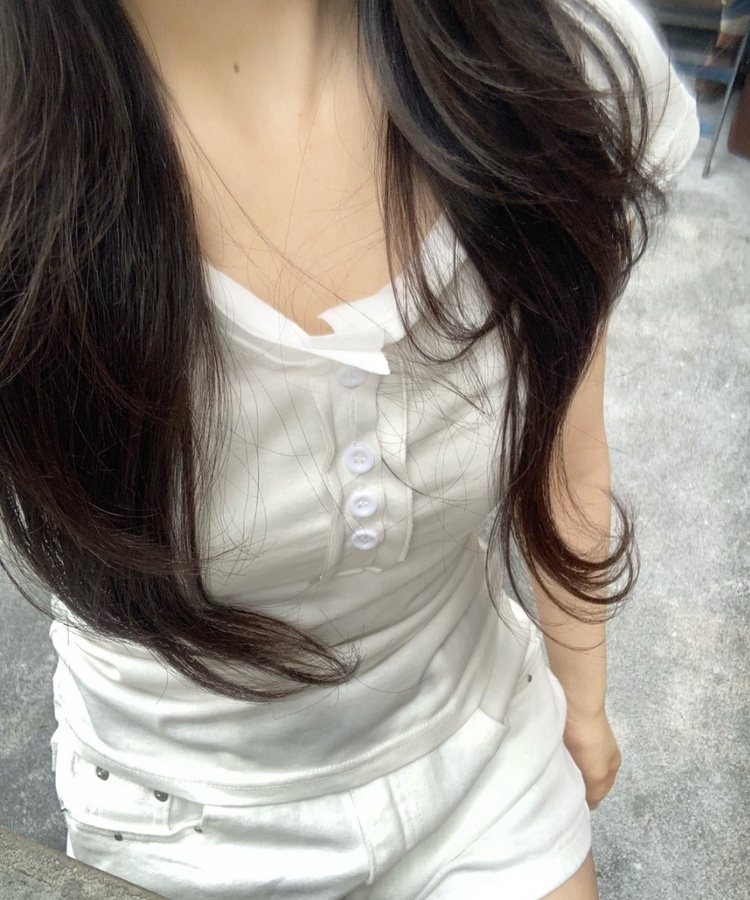 スリムフィットヘンリーネック半袖Tシャツ WHITE