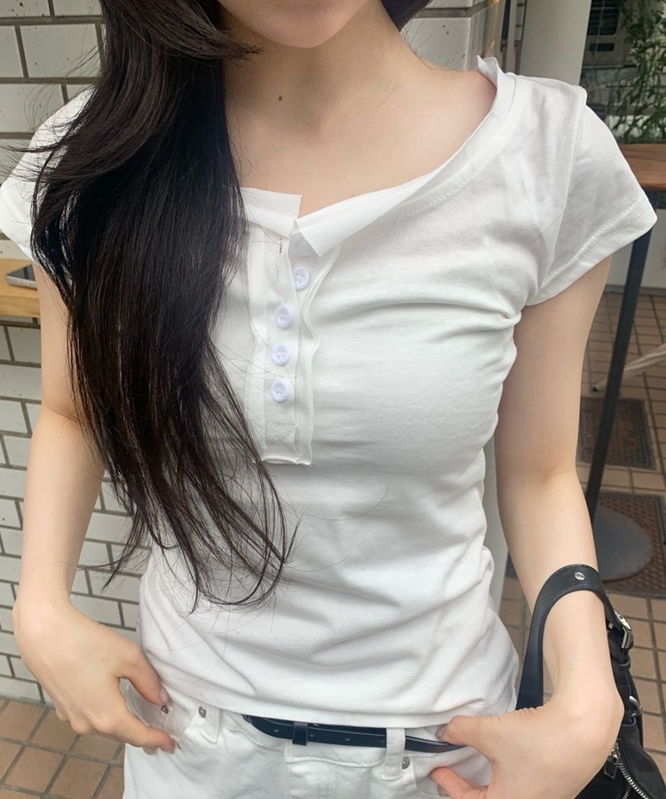 スリムフィットヘンリーネック半袖Tシャツ WHITE