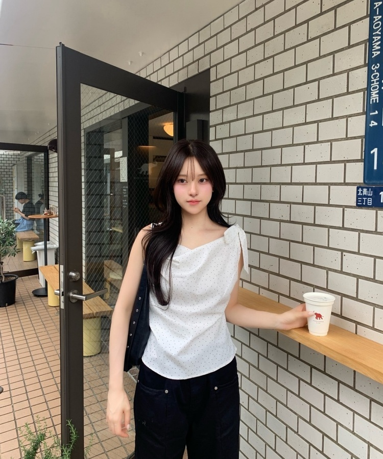 ドレープネックドットトップス WHITE