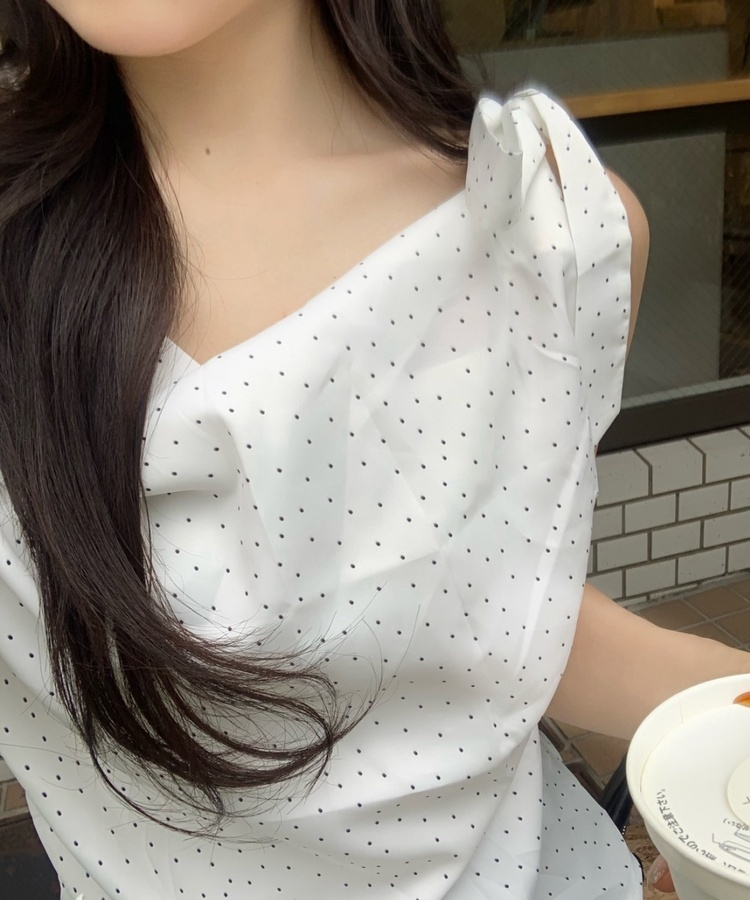 ドレープネックドットトップス WHITE
