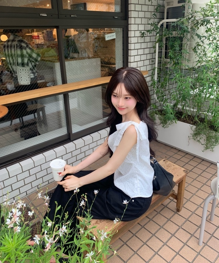 ドレープネックドットトップス WHITE