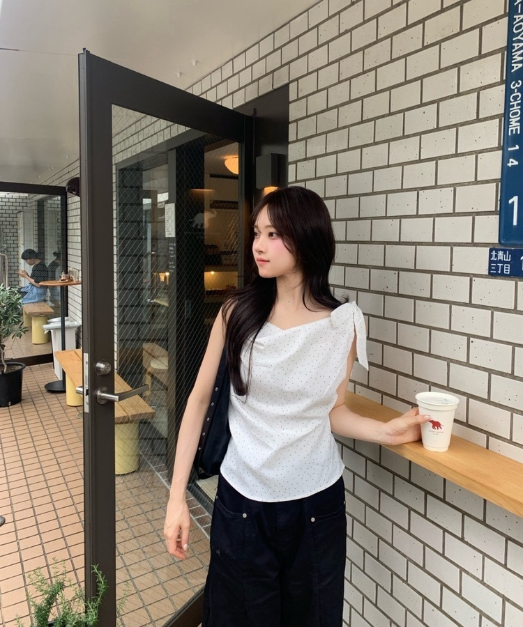 ドレープネックドットトップス WHITE