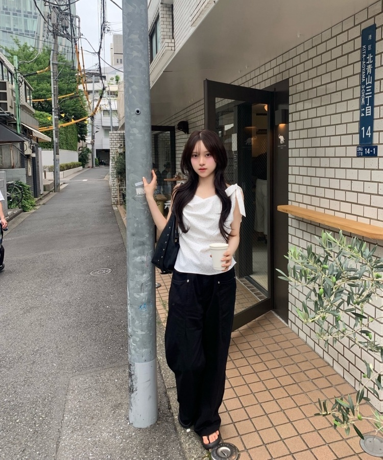 ドレープネックドットトップス WHITE