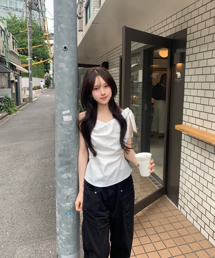 ドレープネックドットトップス WHITE