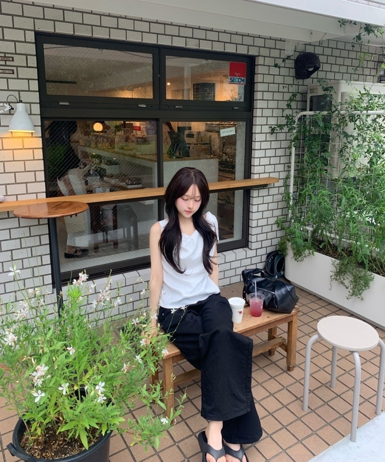 ドレープネックドットトップス WHITE