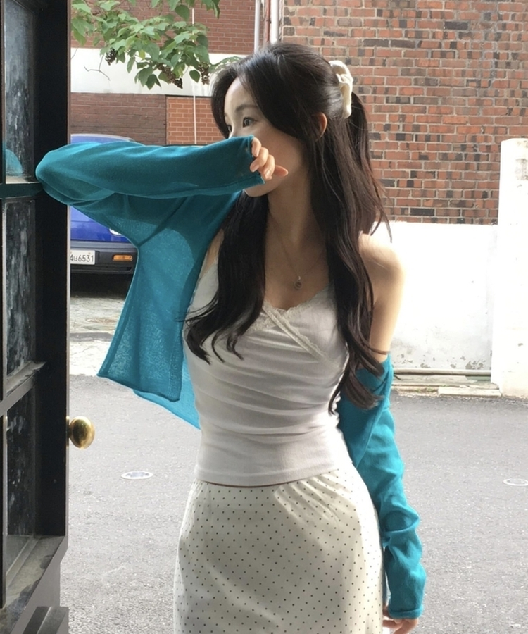 피오르 숄 여리핏 볼레로 니트가디건 7color 블루