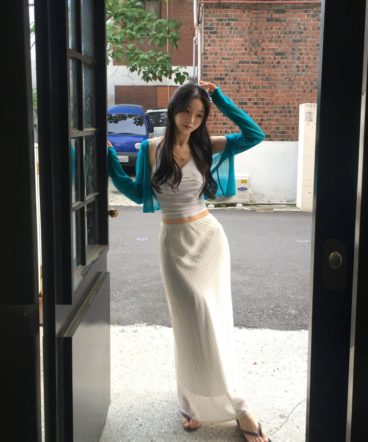 피오르 숄 여리핏 볼레로 니트가디건 7color 블루