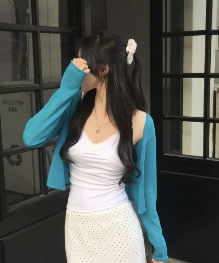 피오르 숄 여리핏 볼레로 니트가디건 7color 블루