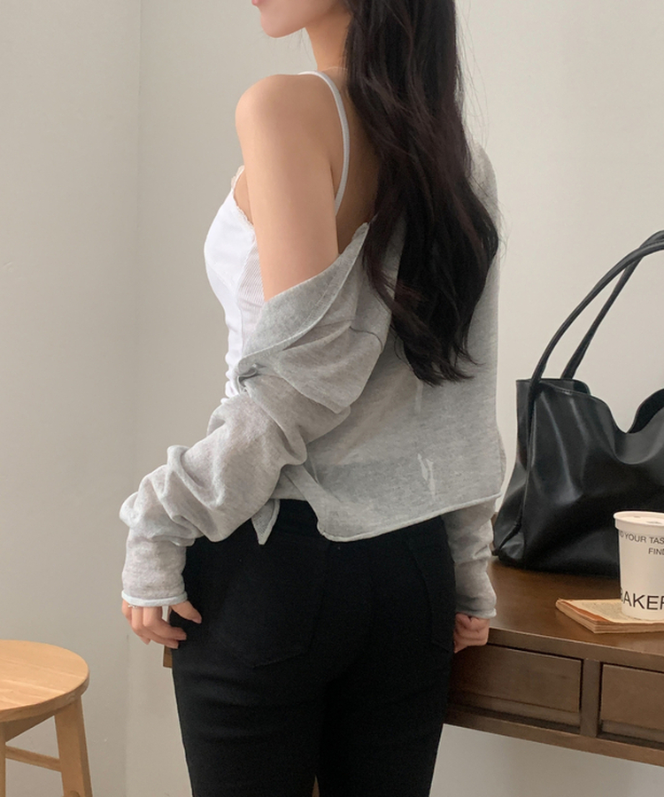 피오르 숄 여리핏 볼레로 니트가디건 7color 그레이