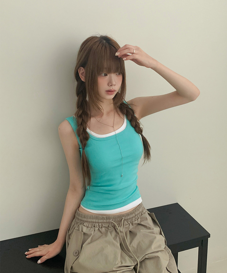 リブラウンドネックタンクトップ(9color) MINT