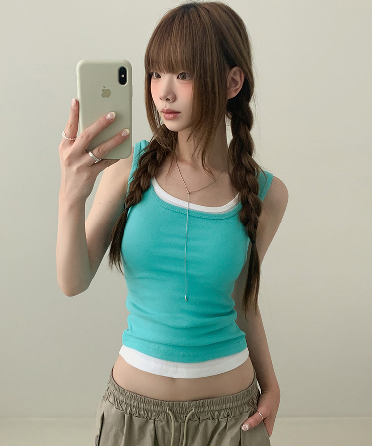 リブラウンドネックタンクトップ(9color) MINT