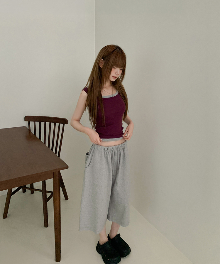 リブラウンドネックタンクトップ(9color) WINE