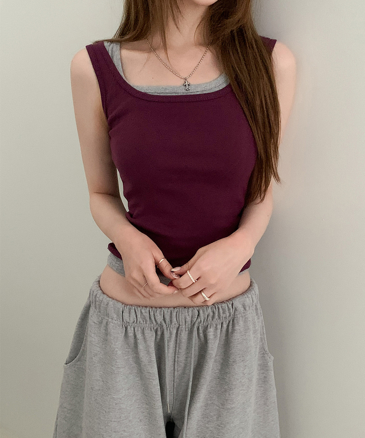 リブラウンドネックタンクトップ(9color) WINE