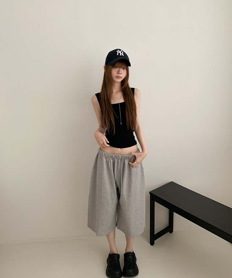 リブラウンドネックタンクトップ(9color) BLACK