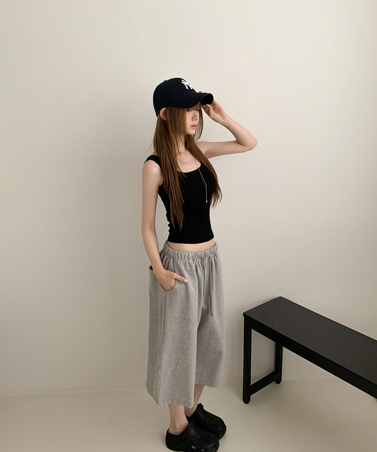 リブラウンドネックタンクトップ(9color) BLACK
