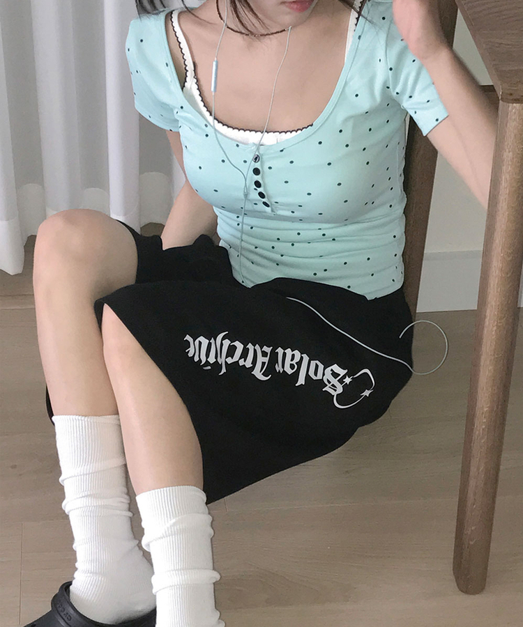 키로 스티치 도트 버튼 나시유넥 민트 도트 반팔 티셔츠 세트 민트
