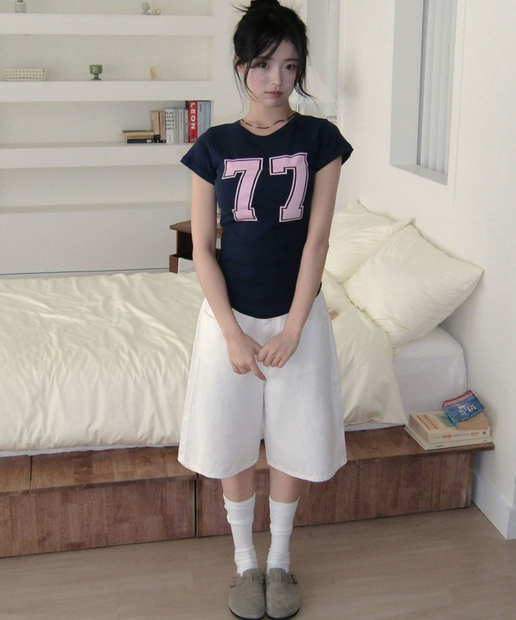 ナンバーレタリング半袖Tシャツ NAVY