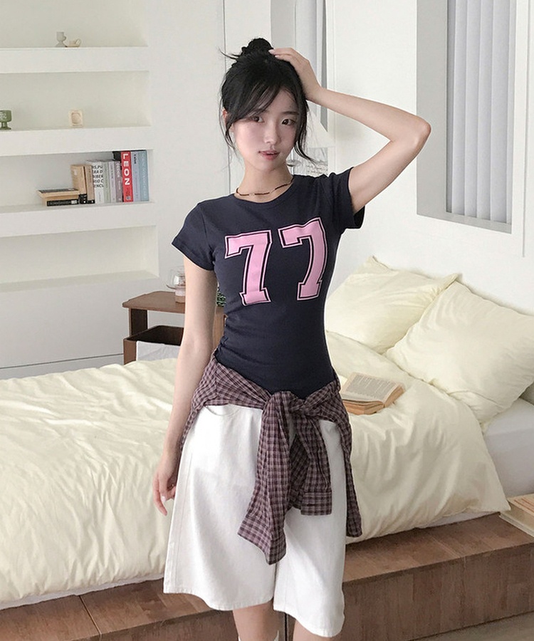 ナンバーレタリング半袖Tシャツ NAVY