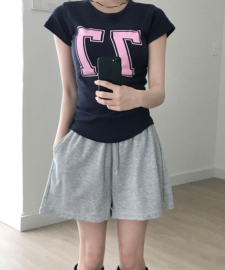 ナンバーレタリング半袖Tシャツ NAVY