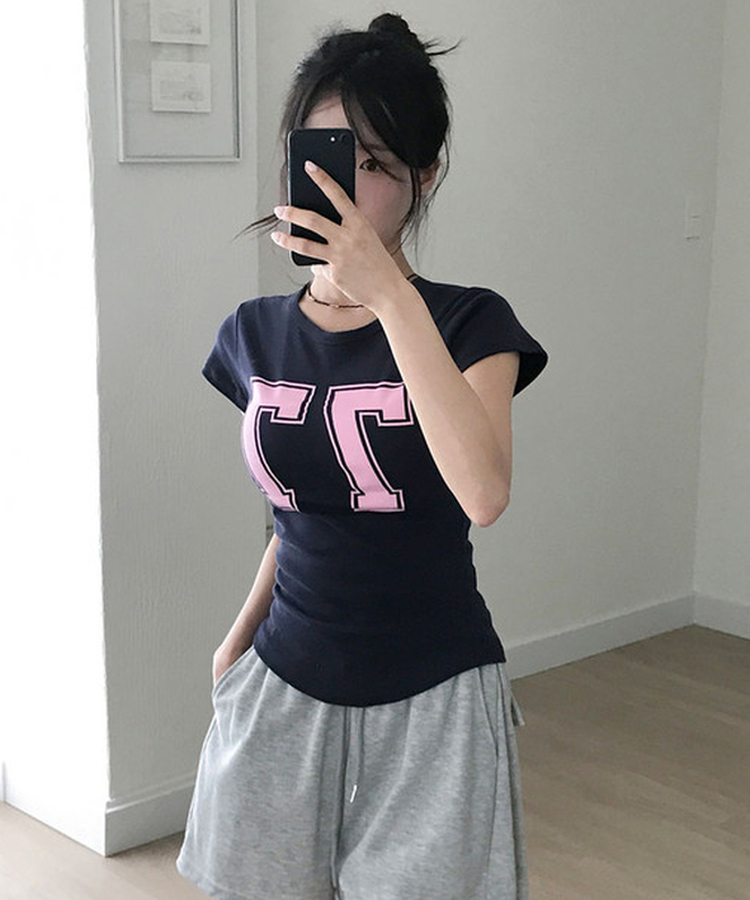 ナンバーレタリング半袖Tシャツ NAVY