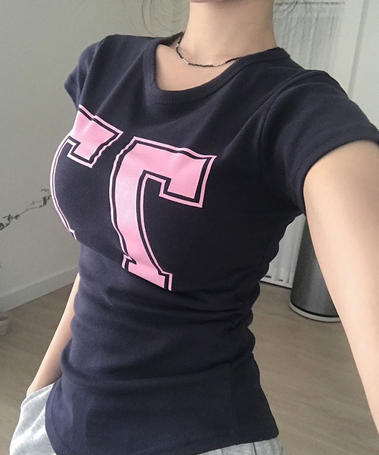 ナンバーレタリング半袖Tシャツ NAVY