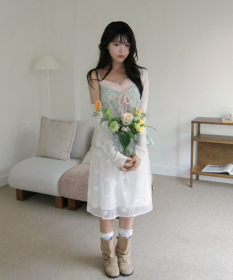 フラワーシフォンミディスカート WHITE