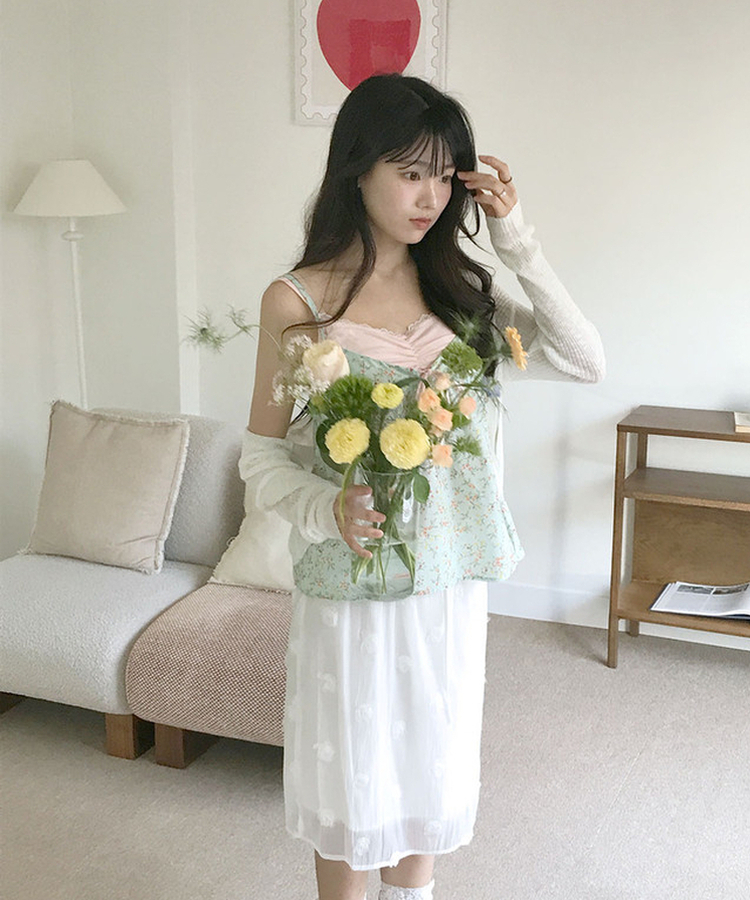 フラワーシフォンミディスカート WHITE