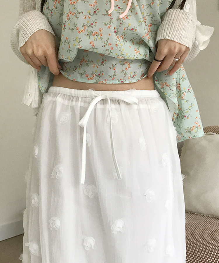 フラワーシフォンミディスカート WHITE