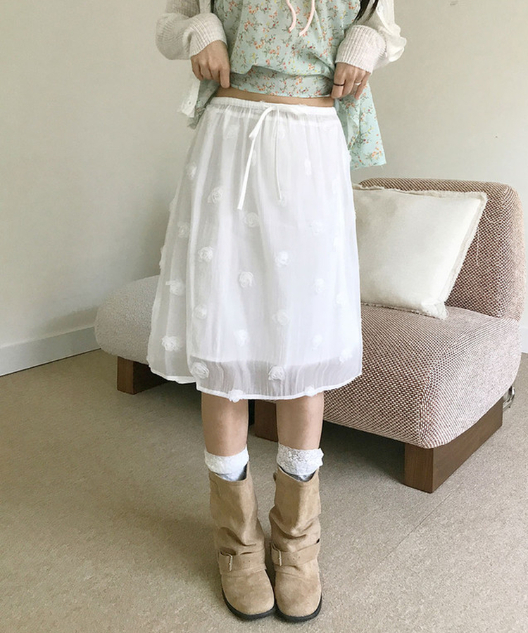 フラワーシフォンミディスカート WHITE