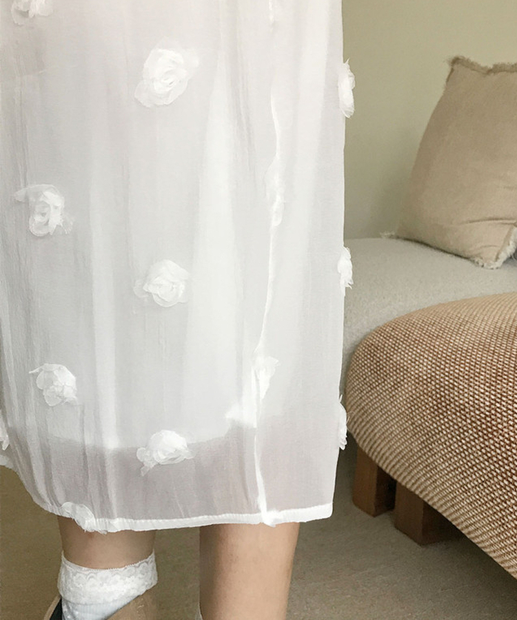 フラワーシフォンミディスカート WHITE