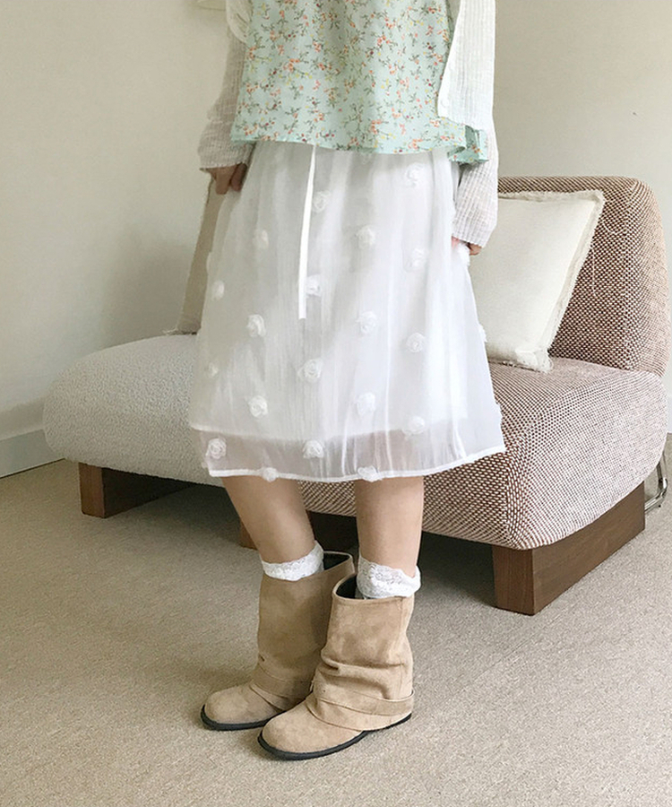 フラワーシフォンミディスカート WHITE